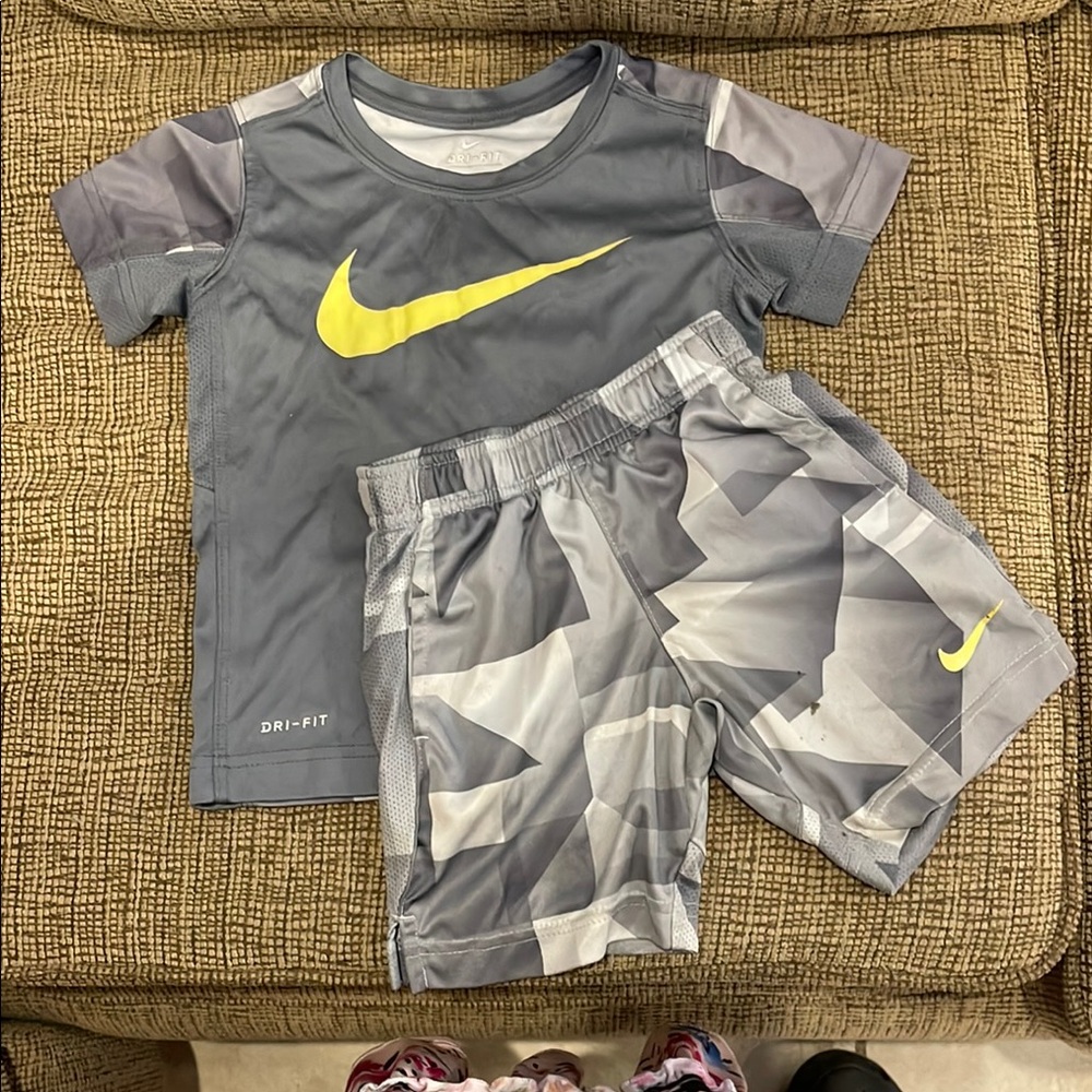 Nike Kids Gray and Yellow Dri-FIT Set